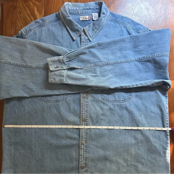 Levi's blue denim 100% cotton button up long sleeve shirt | metal buttons | XXL - Picture 9 of 11